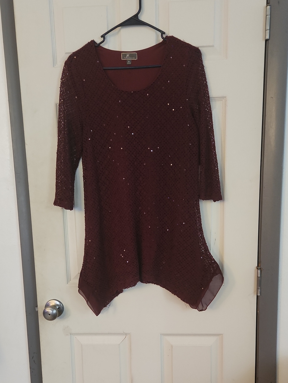 JM Collection Wine Sequin Tunic with Chiffon Hem